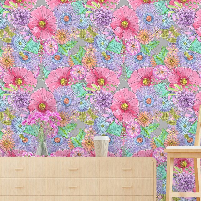 Bohemian Elegant Watercolor Large Stylised Flowers Wallpaper (Creator Uploaded)