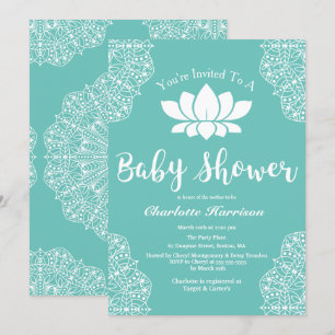 Bohemian Elegant White Lotus Mandalas Baby Shower Invitation