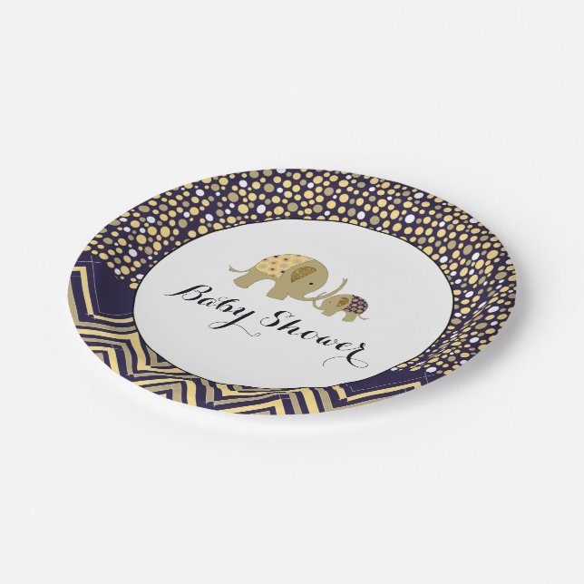 Bohemian Elephant and Chevron Baby Shower Paper Plate (Angled)