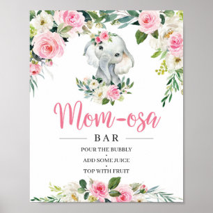 Bohemian Elephant Blush Floral Mom-osa Bar Sign