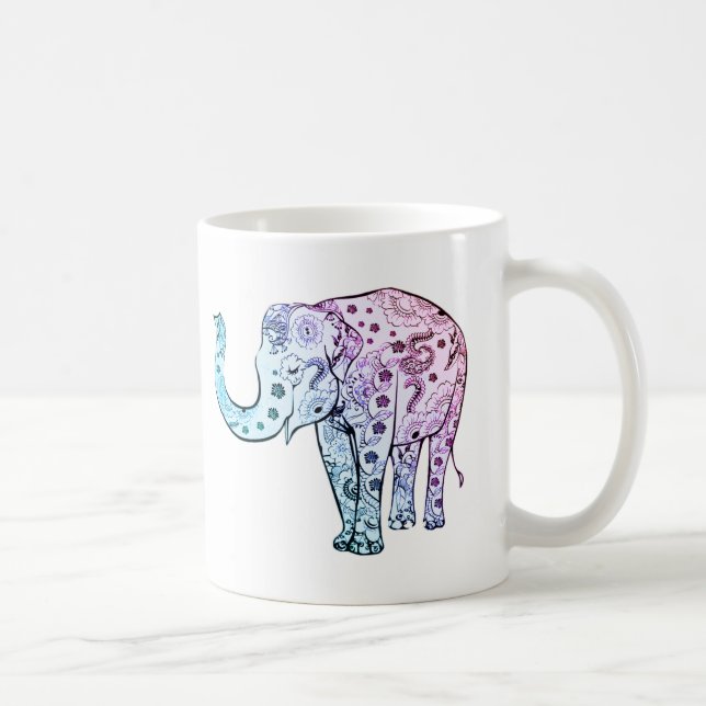 Bohemian elephant pastel floral beautiful coffee mug (Right)
