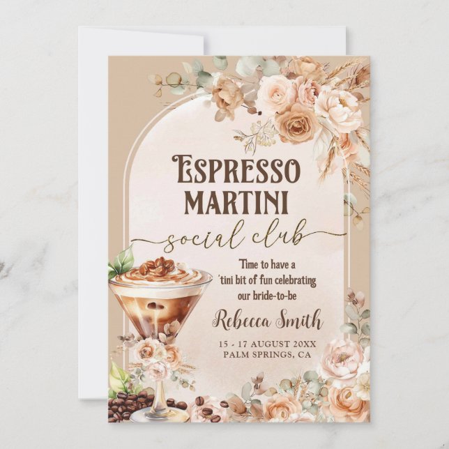Bohemian Espresso Martini Bachelorette Itinerary Invitation (Front)