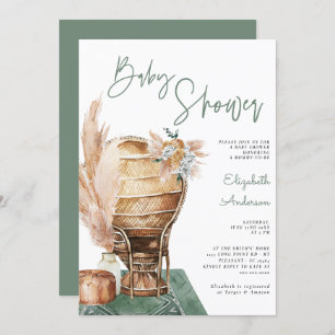 Bohemian Eucalyptus Green Pampas Boho Baby Shower Invitation