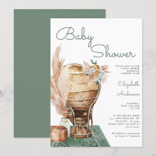 Bohemian Eucalyptus Green Pampas Boho Baby Shower Invitation