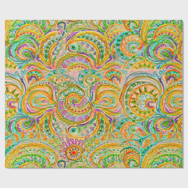Bohemian explosion in green and yellow wrapping paper (Flat)