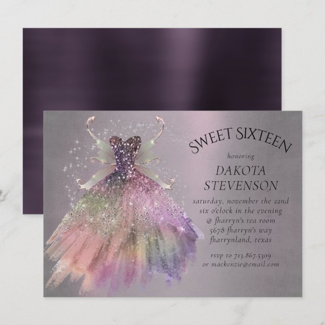 Bohemian Fairy Ball Gown | Muted Ombre Wine Sheen Invitation (Front/Back)