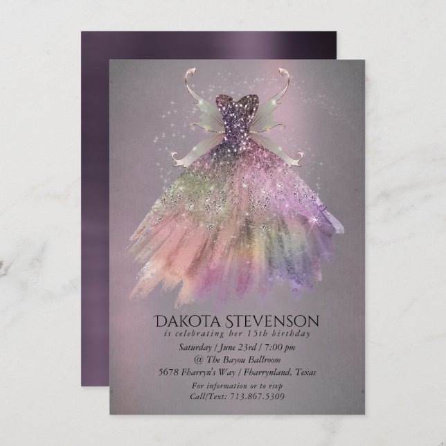 Bohemian Fairy Ball Gown | Muted Ombre Wine Sheen Invitation (Front/Back)
