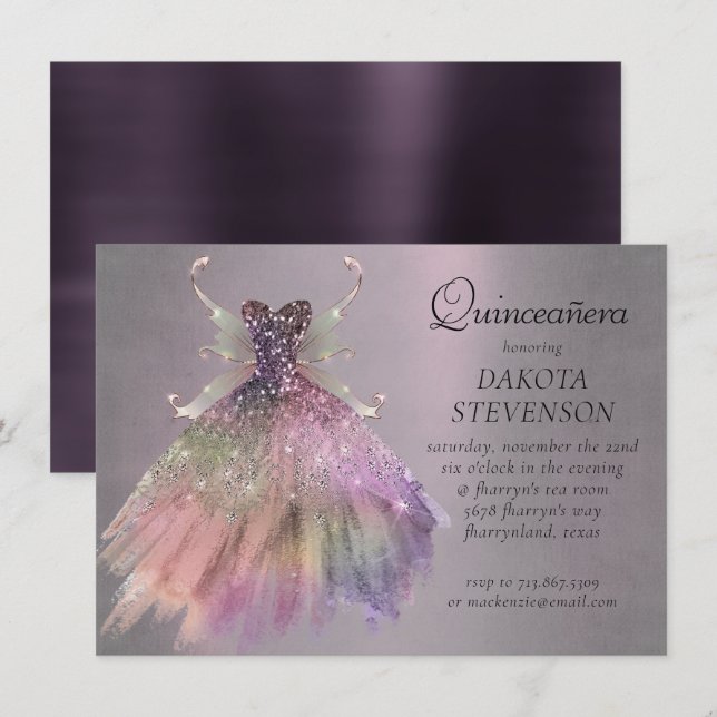 Bohemian Fairy Ball Gown | Muted Ombre Wine Sheen Invitation (Front/Back)