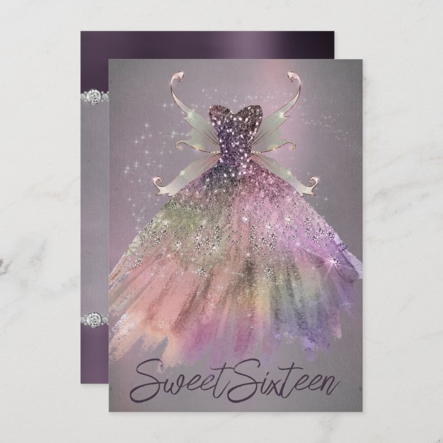 Bohemian Fairy Ball Gown | Muted Ombre Wine Sheen Invitation (Front/Back)