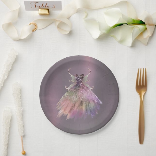Bohemian Fairy Ball Gown | Muted Ombre Wine Sheen Paper Plate (Wedding)