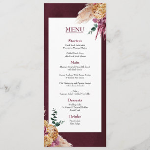 Bohemian Fall Burgundy Floral Wedding Flat Menu