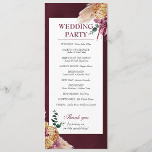 Bohemian Fall Burgundy Floral Wedding Program Programme