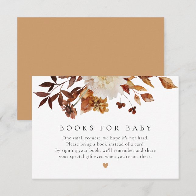 Bohemian Fall Floral Books for Baby Request Card (Front/Back)