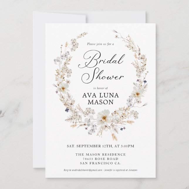 Bohemian Fall Floral Bridal Shower Invitation (Front)