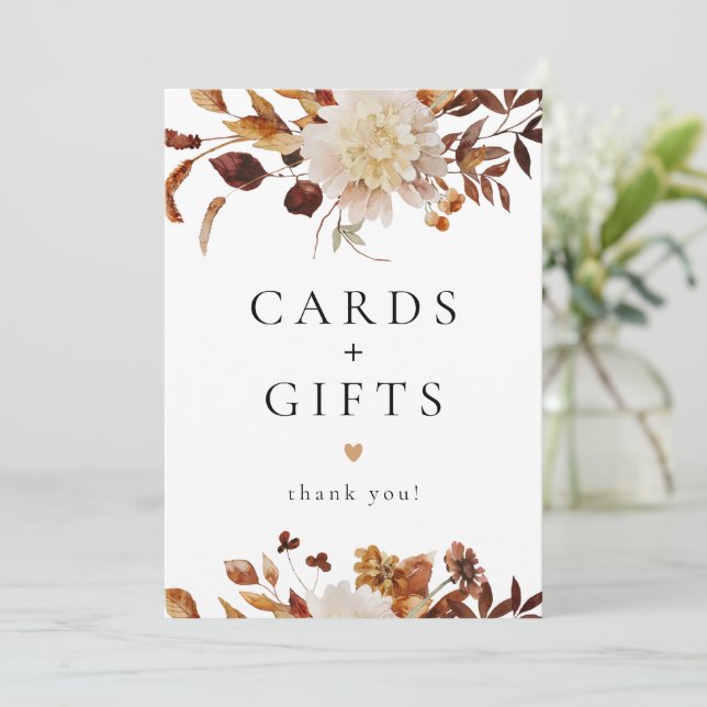 Bohemian Fall Floral Cards and Gifts Table Sign (Standing Front)