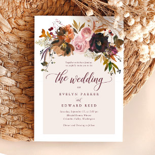 Bohemian Fall Floral Wedding Invitation
