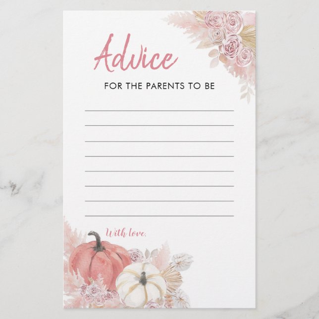 Bohemian Fall in Love Pumpkin Advice Card (Front)