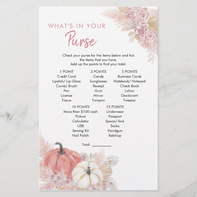 Bohemian Fall in Love Pumpkin What's in Your Purse (Front)