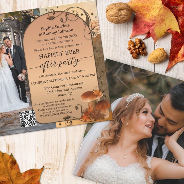 Bohemian Fall QR Code Photo After Wedding Invitation (Creator Uploaded)