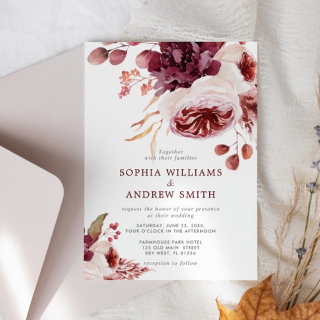 Bohemian Fall Rose Floral Wedding Invitation (Creator Uploaded)