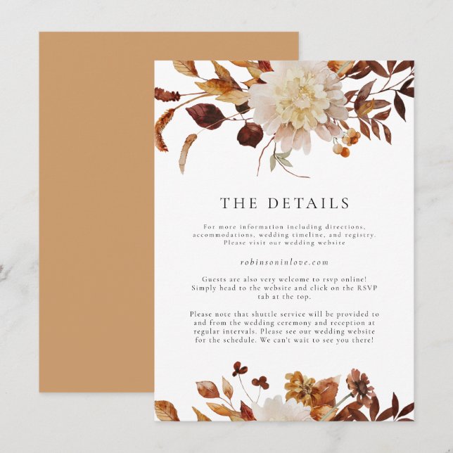 Bohemian Fall Watercolor Floral Details Card (Front/Back)
