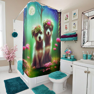 Bohemian fantasy puppies shower curtain