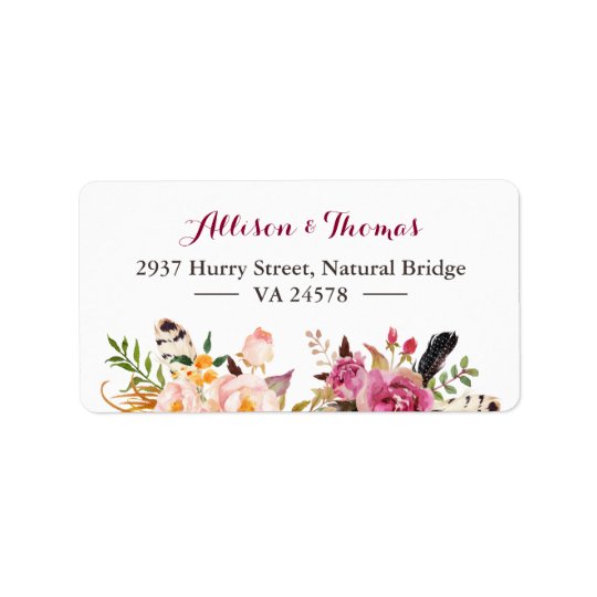 Bohemian Feather Floral Stylish Boho Inspiration Address Label