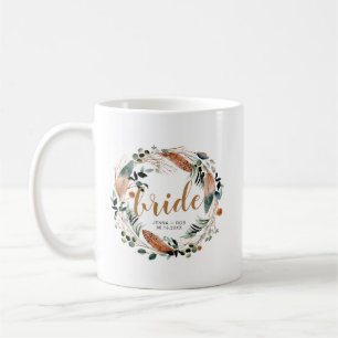 Bohemian Feather Greenery Boho Bride Mug
