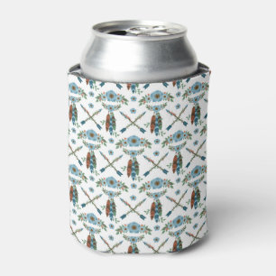 Bohemian Feathers Dreamcatcher Blue Flowers Arrows Can Cooler