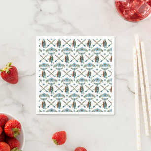 Bohemian Feathers Dreamcatcher Blue Flowers Arrows Napkin