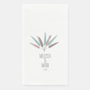 Bohemian Feathers Pastel Couples Name Wedding Napkin