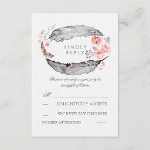 Bohemian Feathers Romantic Wedding RSVP Cards