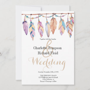 Bohemian Feathers Wedding  Invitation