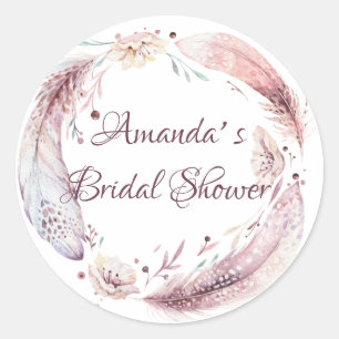 Bohemian Feathers Wreath Bridal Shower Classic Round Sticker
