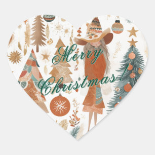 Bohemian Festive Christmas Holiday Heart Sticker