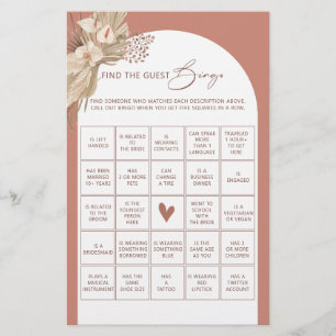 Bohemian find the guest bingo bridal shower game f flyer