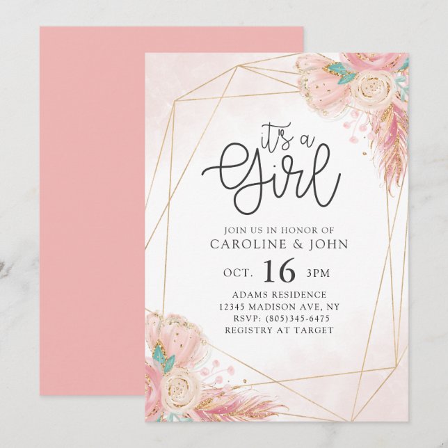 Bohemian Floral Baby Shower Invitation (Front/Back)