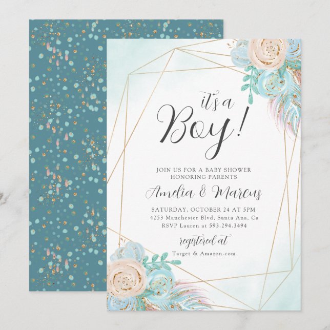 Bohemian Floral Baby Shower Invitation (Front/Back)