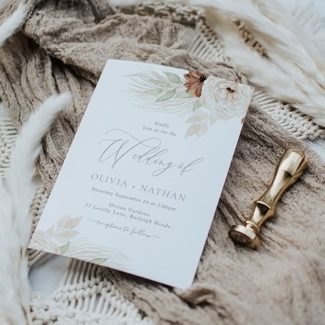 Bohemian Floral Beige & Ivory Wedding Invitation (Creator Uploaded)