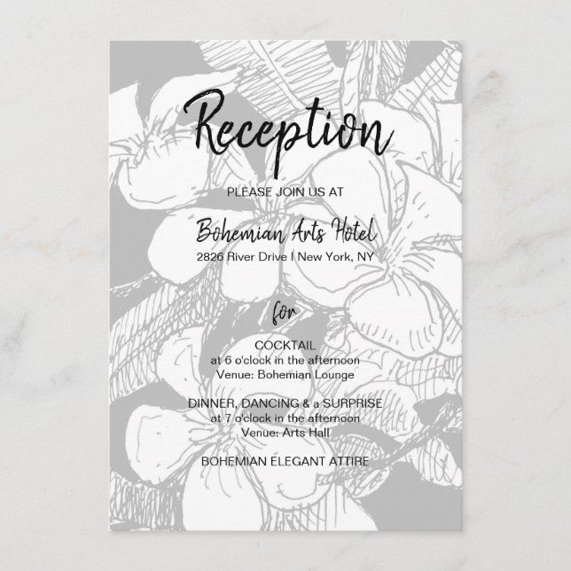 Bohemian Floral Black White Reception Enclosure Card (Front)