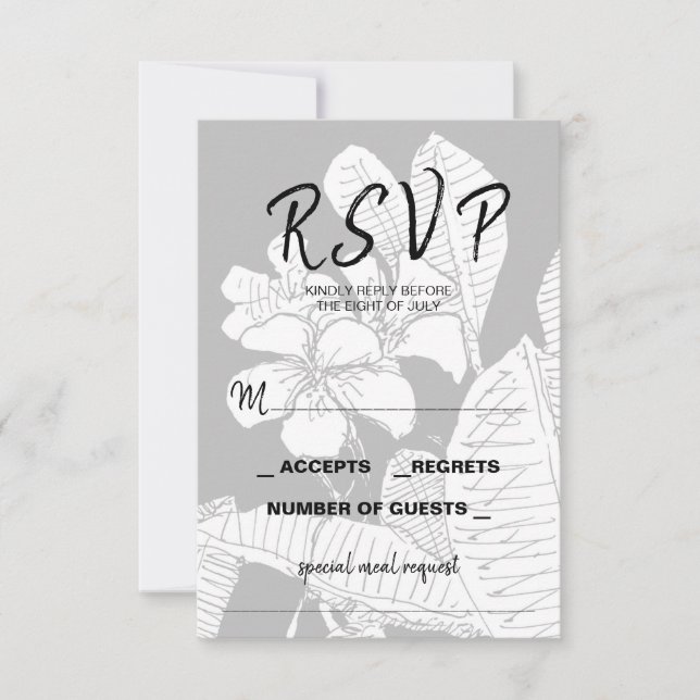Bohemian Floral Black White RSVP Card (Front)