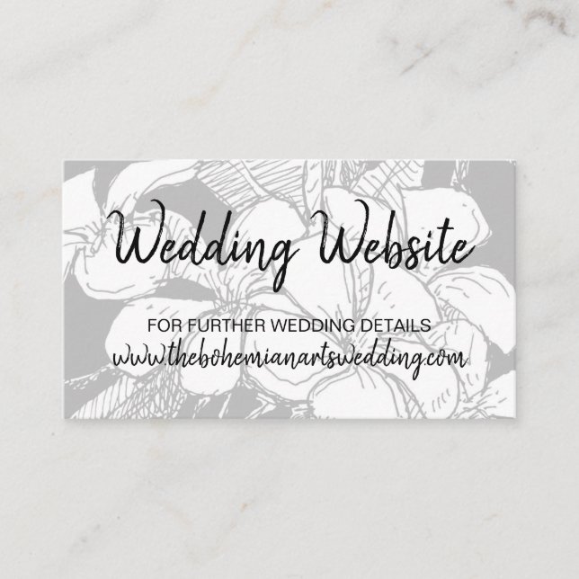 Bohemian Floral Black White Watermark Website Enclosure Card (Front)