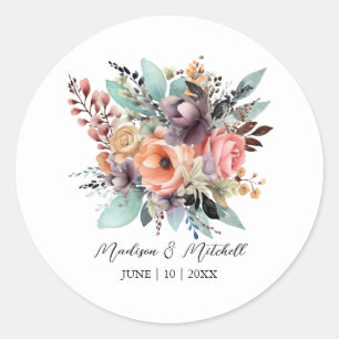 Bohemian Floral Bouquet Watercolor Classic Round Sticker
