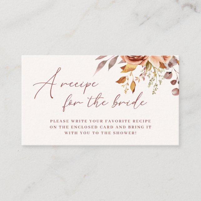 Bohemian Floral Bridal Shower Recipe Request Enclosure Card (Front)
