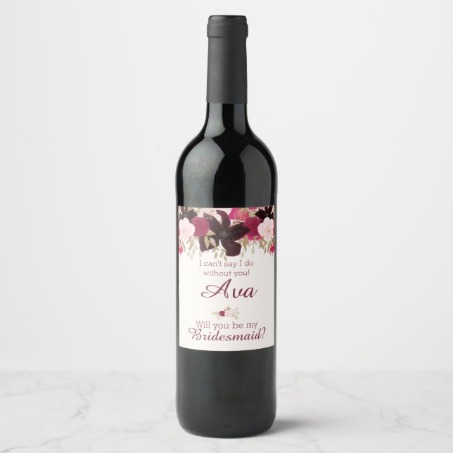 Bohemian Floral Bridesmaid Proposal Wine Labels (Front)