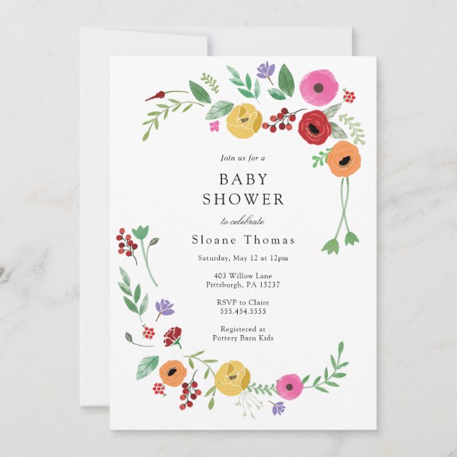 Bohemian Floral Bright Colour Baby Shower Invitation (Front)