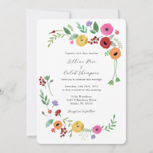 Bohemian Floral Bright Colour Wedding Invitation