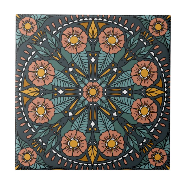 Bohemian Floral Ceramic Tile (Front)
