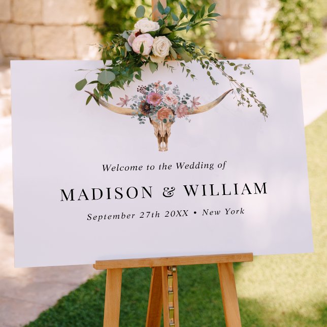 Bohemian Floral Cow Skull Wedding Welcome Sign (Creator Uploaded)