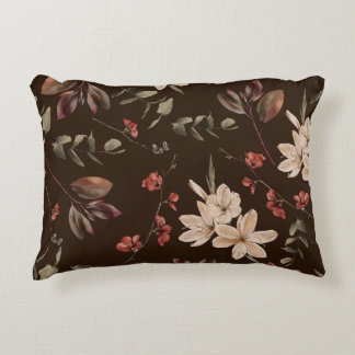Bohemian Floral Dark: Watercolor Seamless Pattern Decorative Cushion